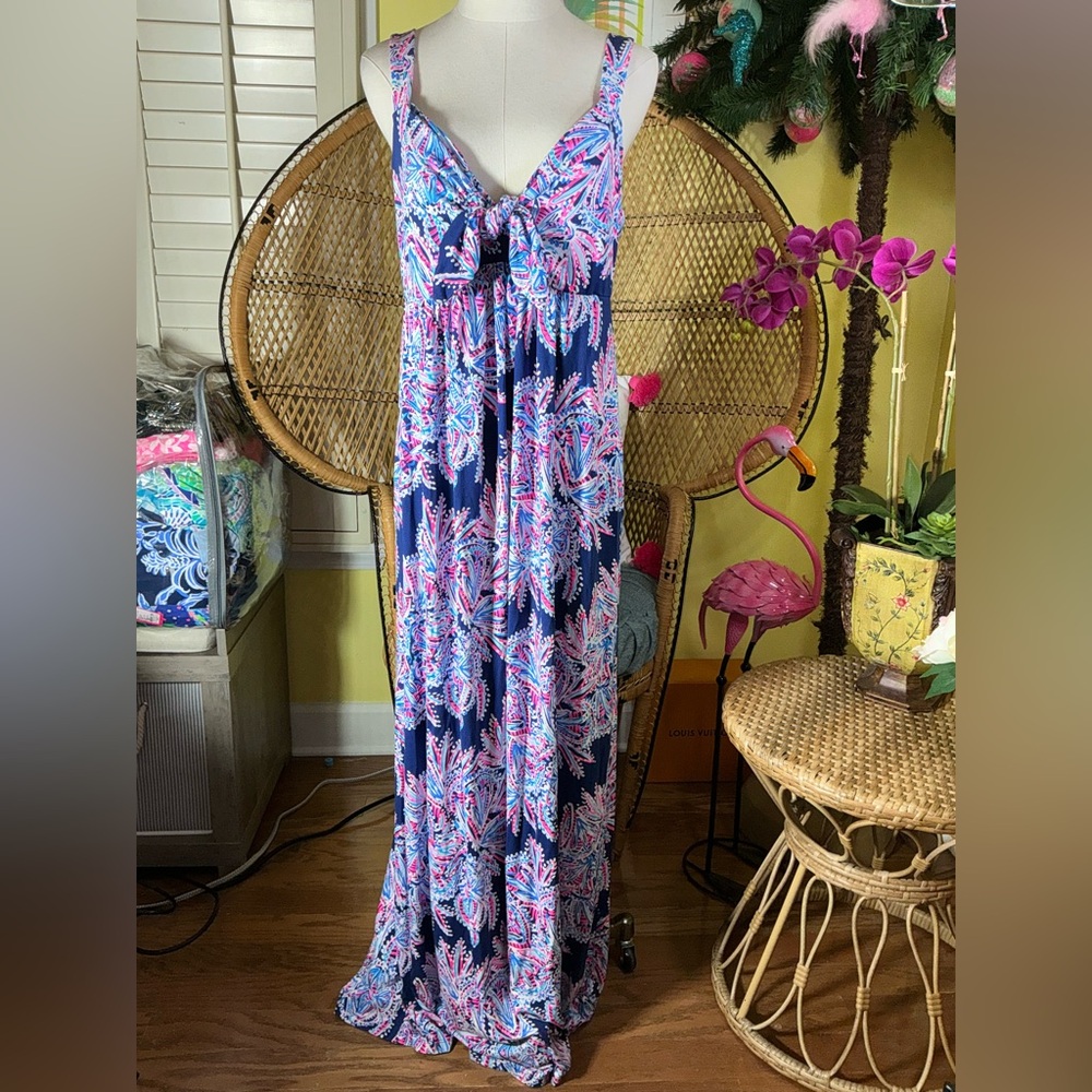 Lilly Pulitzer NWT Maui Maxi Dress Miss Shell Oyster Bay Blue Size 0 - Picture 2 of 12
